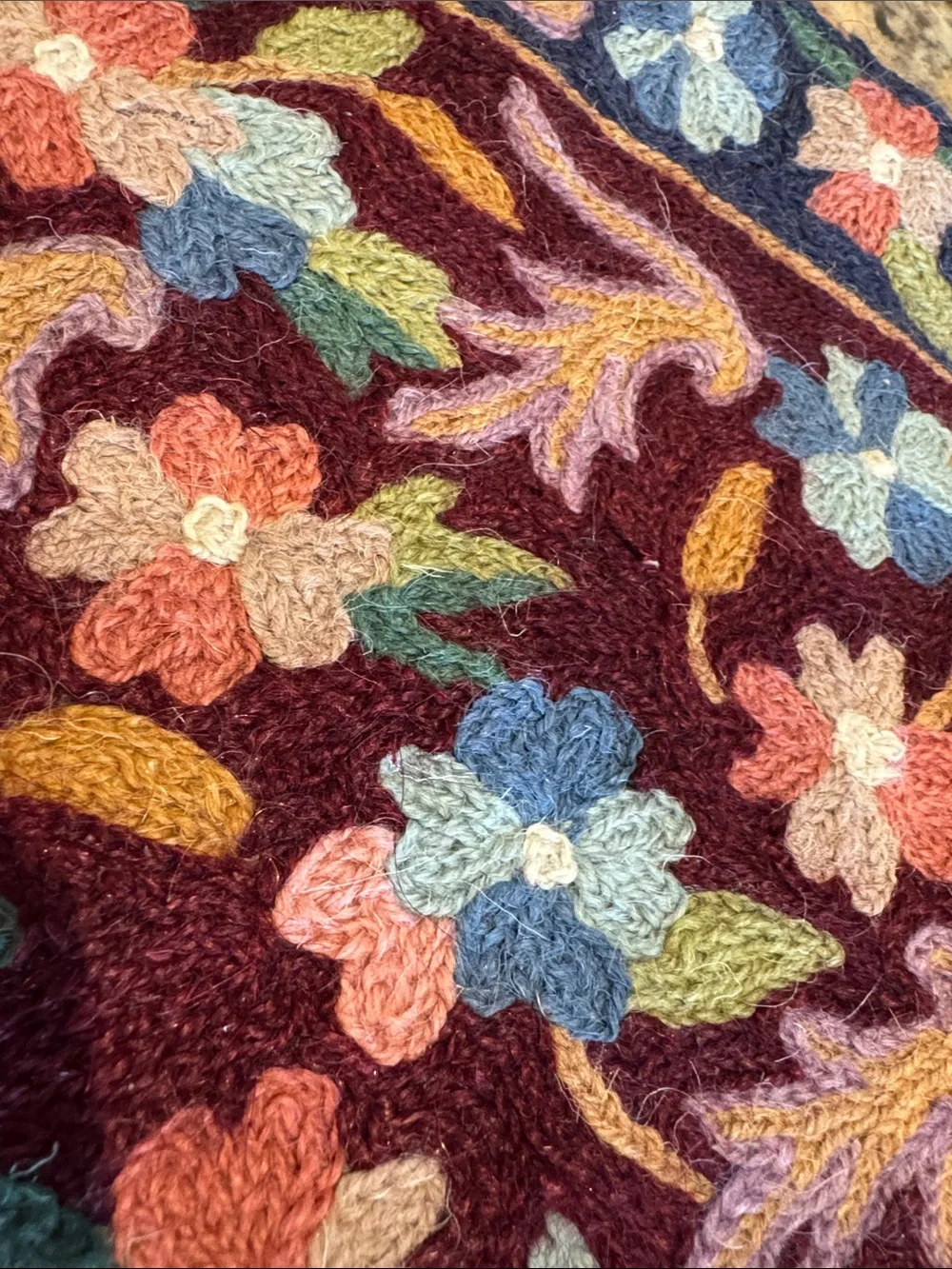 Kashmiri Wool Floral Crewel Embroidered Pillow Cover 16 X 16” NWOT